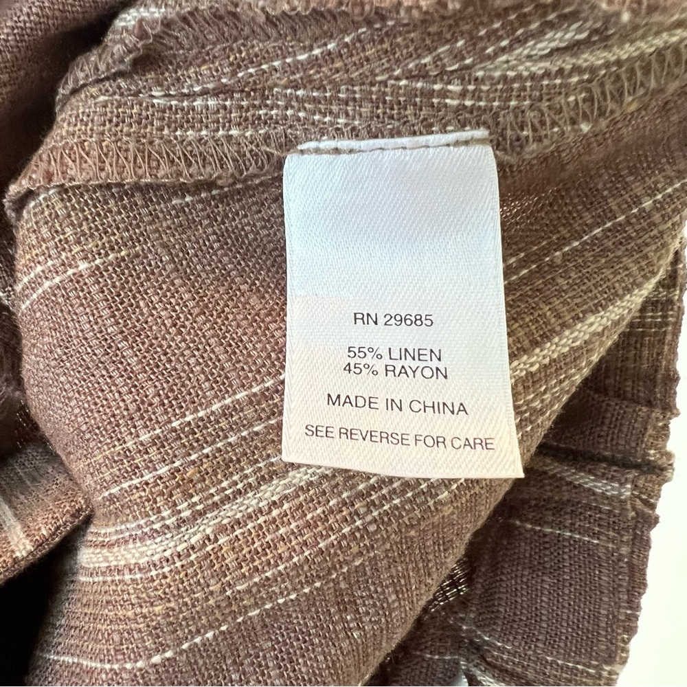 Pendleton Women’s Linen Blend Brown Tie Front Pants Straight Leg Flowy Petite 4 - Picture 7 of 8